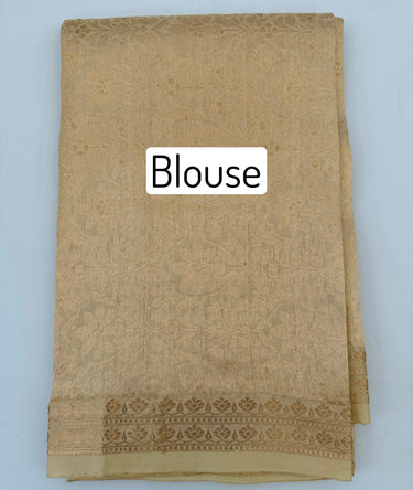 Lightweight Banarasi Katan Silk Saree | Beige | Gold Zari | Handwoven | Silk Mark Certified | Ships from California